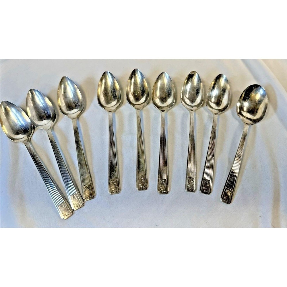 8 Vintage Community Plate Art Deco Silverware Spoons Dessert Teaspoons